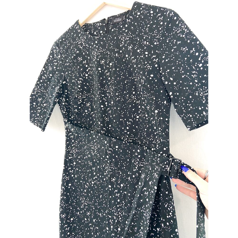 Kate Spade Saturday Black Faux Wrap Mini Dress size 4 Faux Wrap Paint Splatter - Picture 3 of 6
